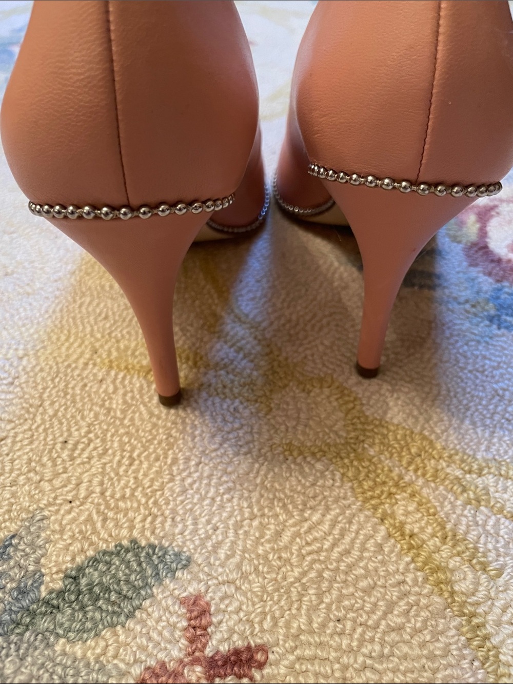 Coach Pink Pointed Toe Pumps with Studded Trim - Picture 4 of 9
